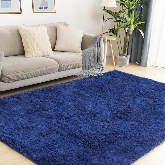 Puremy Soft 5x7 Blue Rug, Fluffy Area Rugs for Living Room, Plush Navy Area Rugs for Bedroom, Non-Slip Indoor Carpet for Nursery, Study Room, Kids Room, Room Decor
