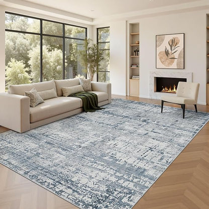 Rugxara Blue Grey 8x10 Area Rugs,Large Soft Rugs for Living Room, Blue Washable Rug, Modern Abstract Rugs for Bedroom Dining Room, Non-Slip Foldable Thin Indoor Carpet Stain Resistant(Blue Grey)