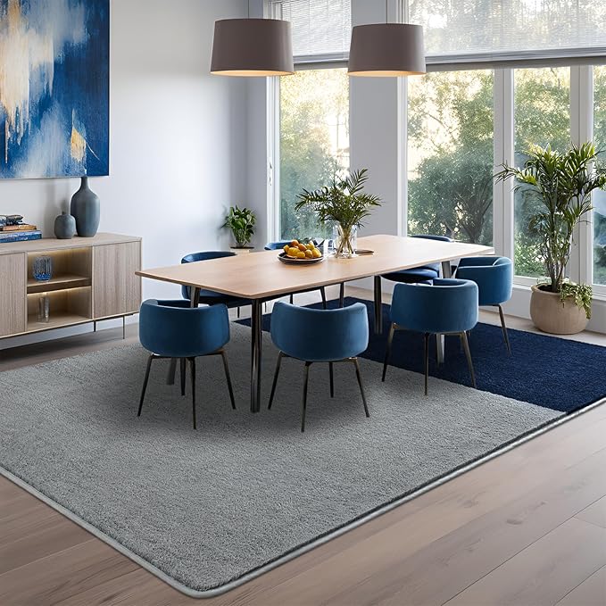 Rugs for Bedroom Living Room, 4x6 ft Grey Navy Blue Area Rug, Washable Memory Foam Non-Slip Carpet, Modern Minimalist Indoor Carpets for Boys Girls Kitchen Home Decor