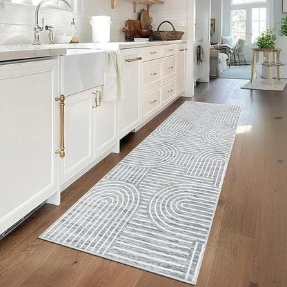 ROYHOME Modern Rug 2.5x10 Runners for Hallways, Abstract Kitchen Runner Rugs Non Slip Bath Mat, Rainbow Washable Runner Rug for Bedroom, Soft Long Rugs for Entryway Bathroom Laundry Dorm, Ash