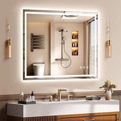 40x30 Inch LED Lighted Bathroom Mirror - Anti-Fog Vanity Mirror with Dimmable Front & Backlit, 3 Color Temp, Smart Memory - Shatterproof HD Glass, IP54 Waterproof Wall Mounted for Makeup Shaving