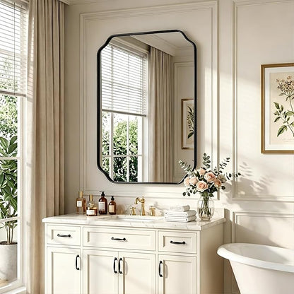 Black Wall Mirror 36"x24", Scalloped Edge Vanity Mirror - Hangs Vertically/Horizontally Decorative Bathroom Mirror for Vanity, Bedroom & Entryway, Aesthetic Bathroom Decor