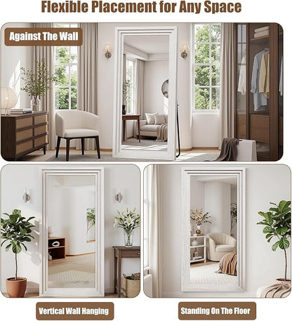 Full Length Mirror 71"x30", Large Solid Wood Frame Floor Mirror, Leaning Floor Mirror, Stable Frame, Shatterproof Glass, Modern Classic Style for Bedroom, Living Room, Entryway