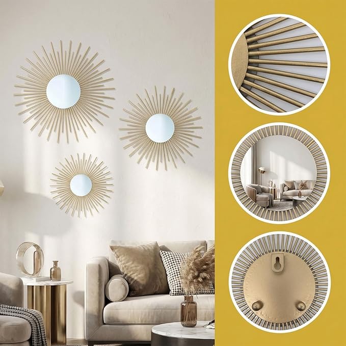 AIM & GGKK Gold Metal Wall Decor, Set of 3 Modern Metal Wall Art for Living Room, Minimalist Contemporary Gold Decor for Bedroom, Boho Accent Home Decoration