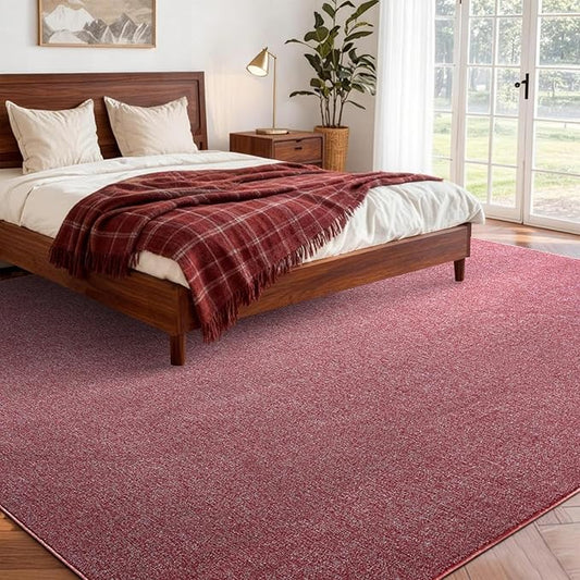 FinRèc 6x9 Washable Area Rugs for Bedroom Living Room, Low Pile Thin Rug Solid Color, Non-Slip Carpet Indoor for Home Decor (Red/White)