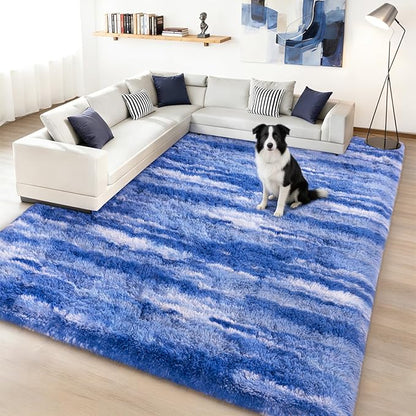 Shag Rugs for Living Room 5x7, Ultra Soft Abstract Blue Big Fuzzy Rugs for Bedroom, 5 x 7 Fluffy Shaggy Plush Carpet Girls Kids Room Dorm Upgrade Non-Slip