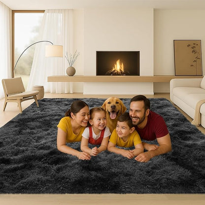 6x9 Rugs for Living Room, Rugs for Bedroom,Plush Fluffy Carpet, Non-Slip Upgrade Dark Grey Rug,Can Also be Used in Home Decor Aesthetics,Kids Rooms and Dorm Rooms.