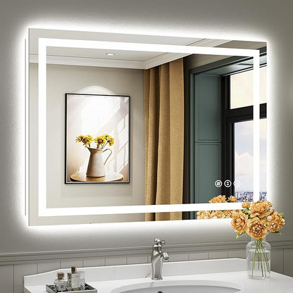 Briivue 44x32 Inch LED Bathroom Mirror with Lights, Backlit & Front Lit, Anti-Fog Lighted Bathroom Vanity Mirror for Wall, Memory Function, Dimmable, HD Tempered Glass, Shatter-Proof