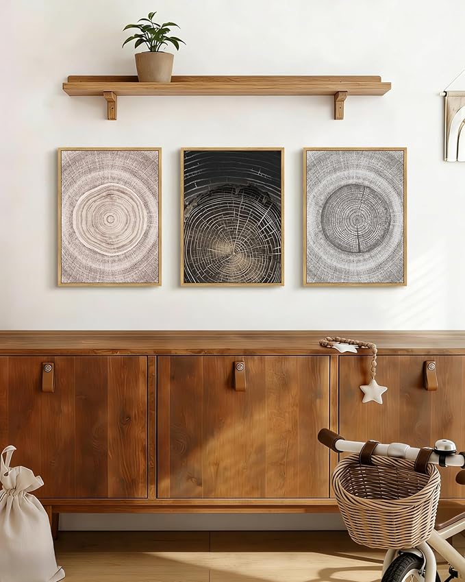 PHOPAGO Vintage Tree Rings Wood Framed Wall Art Modern Retro Wood Stump Wall Decor Nature Farmhouse Rustic Art Prints Living Room Bedroom Home Decor - 11x14in Natural Framed