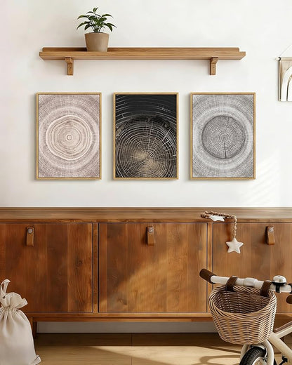PHOPAGO Vintage Tree Rings Wood Framed Wall Art Modern Retro Wood Stump Wall Decor Nature Farmhouse Rustic Art Prints Living Room Bedroom Home Decor - 11x14in Natural Framed