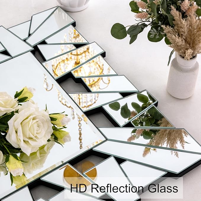 Rectangular Decorative Mirror with Glass Beveled Edge for Living Room Decor, 40" x 28" Modern Large Wall Mirror for Bathroom, Horizontal/Vertical Hanging, Unique