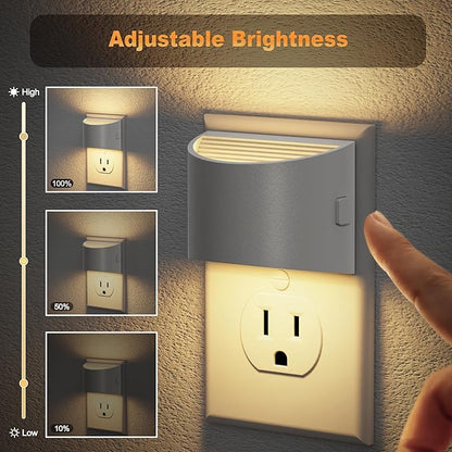 JandCase Night Light, Automatic Night Lights Plug into Wall,2 Pack Dusk to Dawn Sensor Nightlight, 3000K Soft White Brightness Adjustable Nightlight for Kids Bedroom Hallway Kitchen Decor