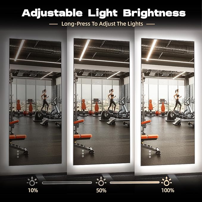 Hasipu 48''x 30'' Home Gym Mirror with Lights Dimmable Anti-Fog Large Full Length Wall Mounted Full Body Mirror for Yoga Dance Fitness Exercise Studio Bedroom Garage, Tempered Glass Workout Mirrors