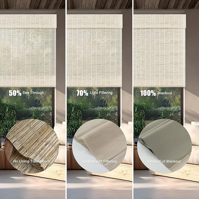 Motorized Bamboo Roman Shades, Motorized Blinds with Remote Compatible with Homekit, Alexa GoogleHome, Smart Wood Woven Shades for Indoor Windows, Customize, Shoregrass