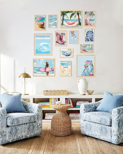 KBKBART Coastal Cowgirl Room Decor Aesthetic Set of 13, Coastal Granddaughter Prints For Wall Decorations, Preppy Cowgirl Wall Art, Blue Beach Room Posters For Teen Girls Bedroom Decorations (Unframed)