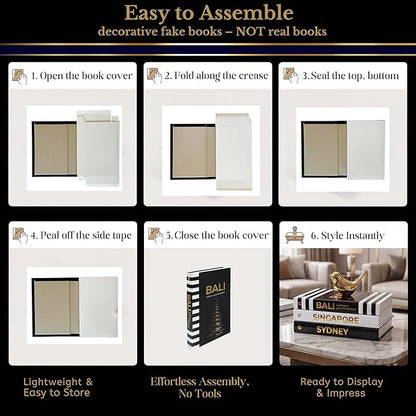 Decorative Books for Home Decor - Black and Gold Foiled Decor Books for Coffee Table - Decorative Hardcover Display Faux Books for Bookshelf – Fashion Designer Books Decor Set of 3