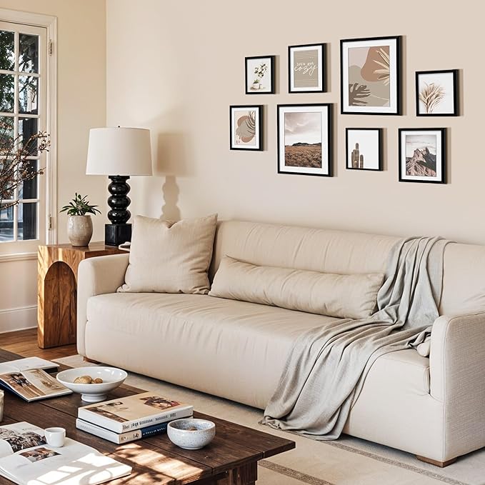 ArtbyHannah Gallery Wall Frame Set,Black Picture Frames Collage Wall Decor with Neutural Art for Living Room Stariway,8 Pack Assorted Size-11"x14",8"x10",6"x8"