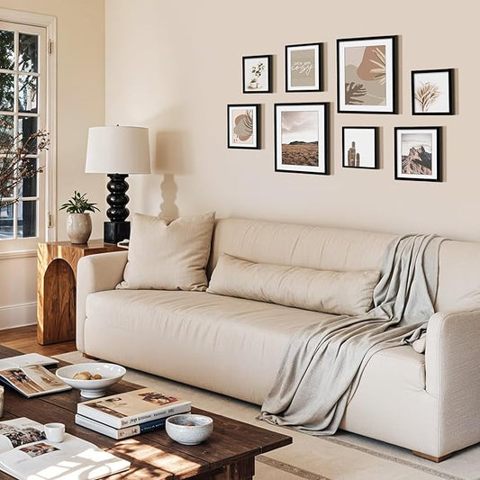 ArtbyHannah Gallery Wall Frame Set,Black Picture Frames Collage Wall Decor with Neutural Art for Living Room Stariway,8 Pack Assorted Size-11"x14",8"x10",6"x8"