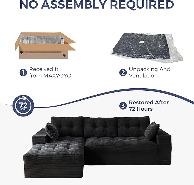 MAXYOYO 104" L Shaped Modular Sectional Sofa with Ottoman, Cloud Boneless Couch with Layered Cushion, Upholstered Sofa Flexible Module Combination for Living Room, No Assembly, Black