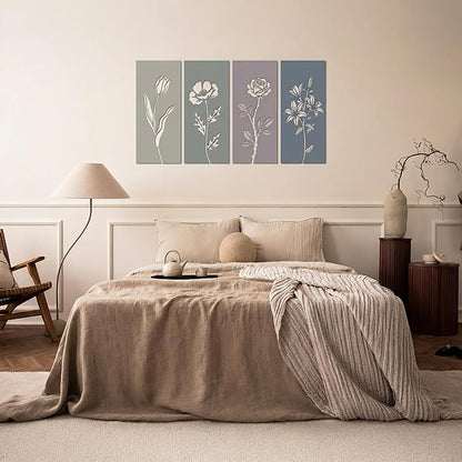 Sanwarm 4 Pieces Metal Wall Decor, Floral Botanical Minimalist Metal Wall Art Sage Boho Hanging Decoration for Home Bathroom Living Room Bedroom Garden Office Housewarming Gifts