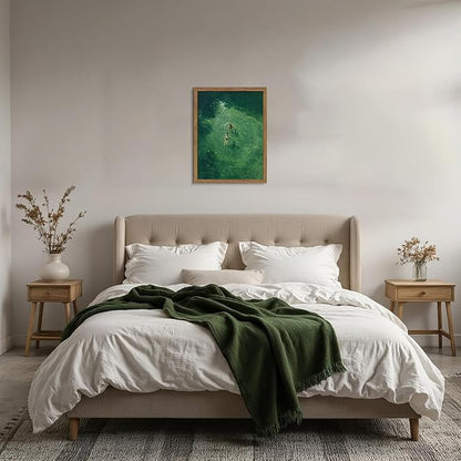 Framed Green Abstract Wall Art, Vintage Summer Swimming Canvas Wall Decor Painting, Minimalist Dark Green Water Landscape Poster Print Picture for Bathroom Bedroom Living Room 12x16 Inch