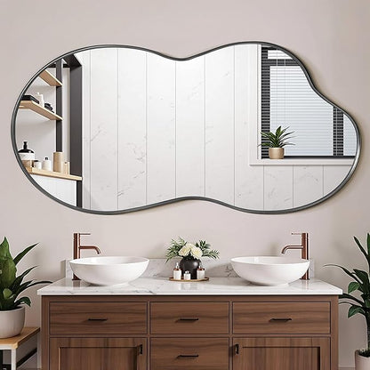 Suidia Irregular Wall Mirror, 48"x26" Bathroom Mirror Asymmetrical Mirrors Artistic Mirrors Decorative for Living Room Bedroom Bathroom Hallway Entryway, Black, Cloud Style