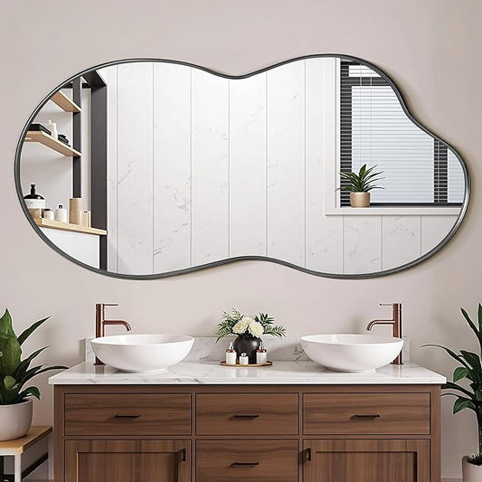 Suidia Irregular Wall Mirror, 48"x26" Bathroom Mirror Asymmetrical Mirrors Artistic Mirrors Decorative for Living Room Bedroom Bathroom Hallway Entryway, Black, Cloud Style