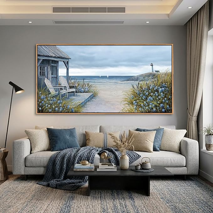 Coastal Wall Art for Living Room - Framed Vintage Wall Decor for Bedroom - Beach Canvas Artwork - Large Ocean Wall Art Beach Pictures - Ideal for Bedroom Decor Above Bed 20×40IN