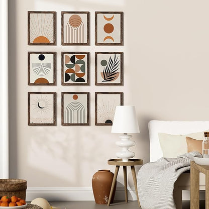Vittanly 8x10 Picture Frames Set of 9, Shatter Resistant Plexiglass, Display 5x7 Pictures with Mat or 8x10 without Mat, Photo Frames for Wall or Tabletop, Engineered Wood, Brown