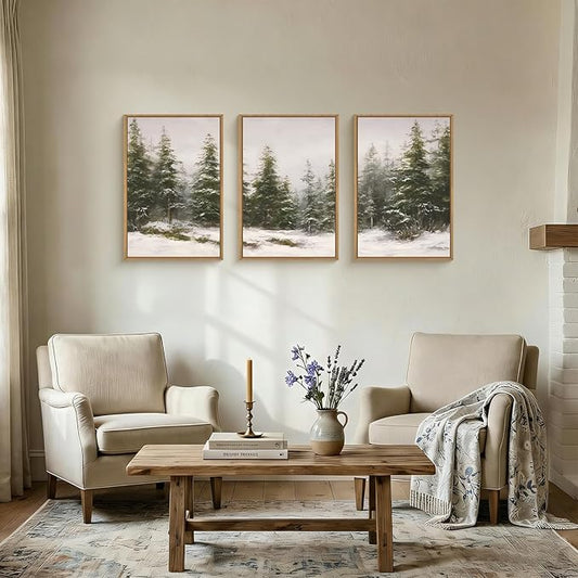HPNIUB Green Pine Tree Landscape Framed Wall Art Set,Modern Foggy Forest Wall Decor,Nature Tree Woodland Printing,Calming Nordic Wilderness Scenic Artwork for Living Room, Bedroom,Office-16''x24''x3