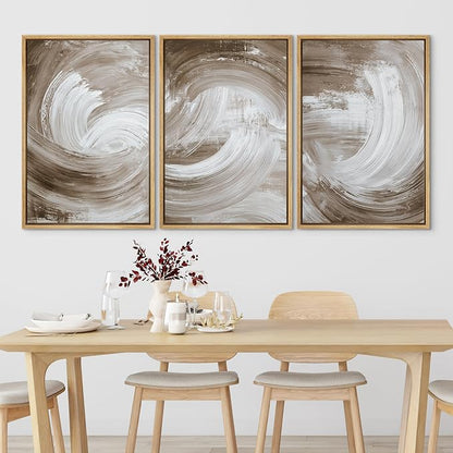 SIGNLEADER Framed Canvas Print Wall Art Set Warm Brown and White Swirl Abstract Illustrations Minimal Decorative Bohemian Nordic for Living Room, Bedroom, Office - 16"x24"x3 NATURAL