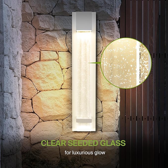ASD LED 24" Bubble Glass Wall Light Fixture, Outdoor & Indoor Seeded Sconce | 3CCT, Waterproof, Dimmable, ETL Listed | 20W 600LM 3000-5000K 100-277V | Exterior Lantern, Porch Lighting | White, 4 Pack