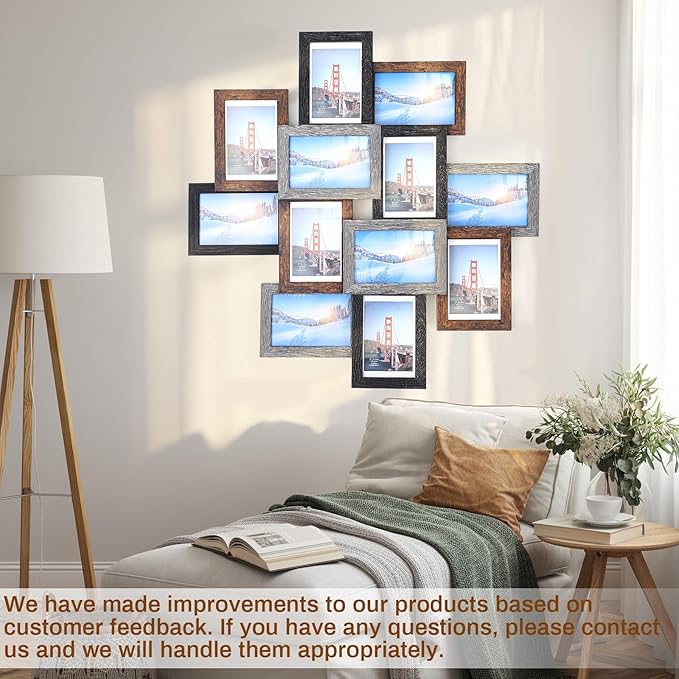 Marsui 12 Pack 4x6 Collage Picture Frames Set, Multi Family Photo Frames for Wall Decor for Farmhouse Living Room Gallery Office Hanging Display, Housewarming Birthday Wedding Valentine's Day Gifts