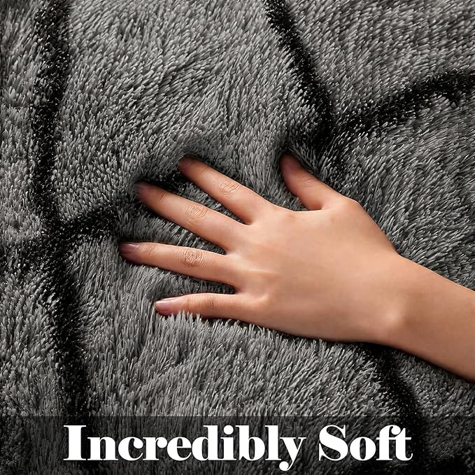 ONASAR 7x9 Area Rugs for Living Room Bedroom, Large Fluffy Grey and Black Throw Rug, Geometric Soft Plush Shaggy Floor Carpet for Nursery Kids Girls Boys Teen Dorm Home Decor Aesthetic