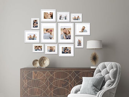 12 Pack Shadow Box Style Gallery Wall Frame Set – Deep Photo Frame Set with Mat for 8x10, 5x7 and 4x6 - Multiple Sizes Picture Frame Set for Wall Collage – Assorted Picture Frames for Wall (White)