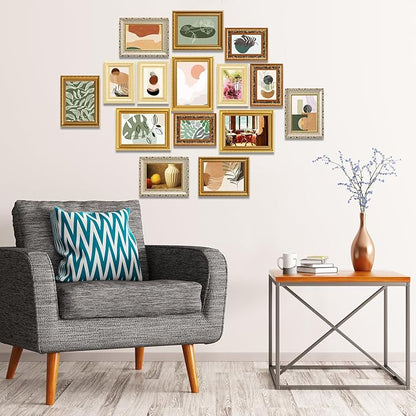 15 Pcs Gold Vintage Picture Frames for Wall or Tabletop Display Ornate French Country Frame Collage with 8x10 5x7 4x6 Frames Set for Gallery Bedroom Living Room