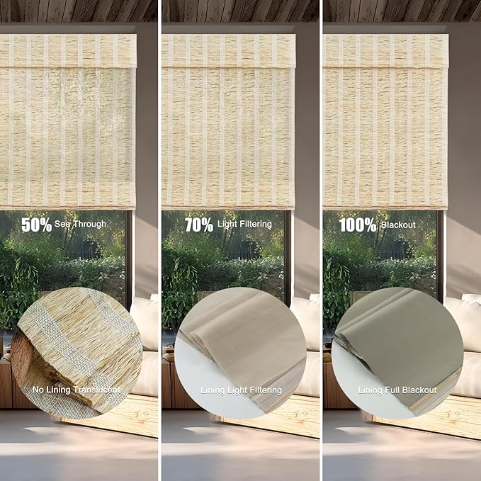 Motorized Bamboo Roman Shades, Motorized Blinds with Remote Compatible with Homekit, Alexa GoogleHome, Smart Wood Woven Shades for Indoor Windows, Customize, Sol Fringe