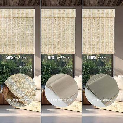 Motorized Bamboo Roman Shades, Motorized Blinds with Remote Compatible with Homekit, Alexa GoogleHome, Smart Wood Woven Shades for Indoor Windows, Customize, Sol Fringe