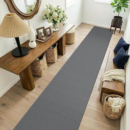 KOZYFLY Cotton 2x14 Runners Rugs for Hallway, Long Washable Runner Rug, Woven Non Slip Kitchen Runner, Flatweave Entryway Rug, Floor Carpet for Entry, Aisle, Hall, Grey/Dark Grey