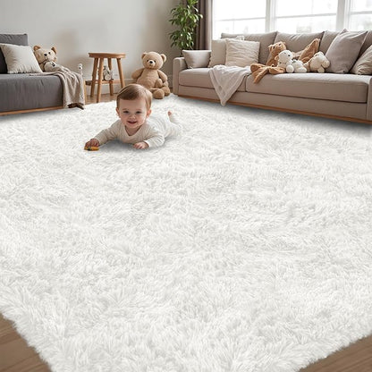 4x6 Area Rug for Living Room:Ultra Soft Fluffy Shag White Rugs,Large Fuzzy Plush Indoor Non Slip Carpet Washable Rug for Bedroom Kids Nursery Office Dorm Modern Decor(White 4'x6')