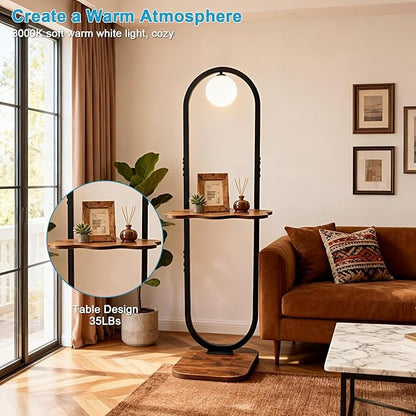 Lightdot 47-Inch Arch Floor Lamp, Modern Standing Lamp with Table, Black Metal Frame with Globe Shade, Living Room Bedroom Lighting, G9 LED Bulb Included for Sofa Beside/Corner Decor