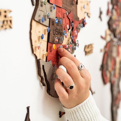 Enjoy The Wood 3D Wooden World Map Wall Art - Large Travel Map with Pins for Art Decor - Decorative Map of the World for Home, Office - Travel Wall Art Housewarming Gift Idea (Fusion, L, Unframed)