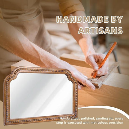 36x24 Inch Farmhouse Arch Wall Mirror, Wood Beaded Framed Decorative Mirrors for Living Room, Bedroom, Vanity, Bathroom, Entryway