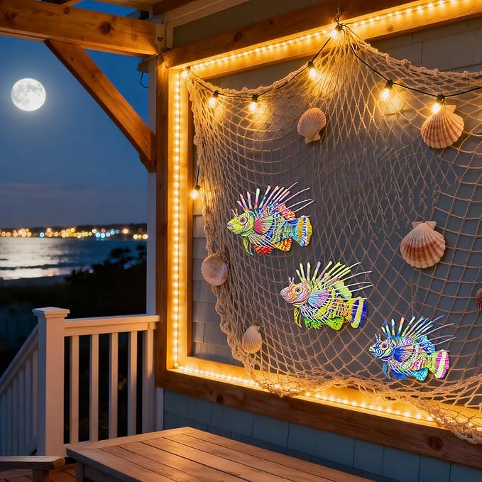 RLPZDWH 2D Flat Metal Fish Wall Art, Hanging Ocean Sea Theme Decor for Indoor and Outdoor Use, Perfect for Pool, Garden, Patio, Bathroom