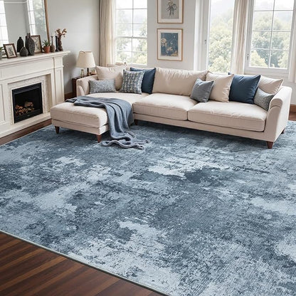 8x10 Ft Large Area Rugs for Living Room, Soft Non-Slip Washable Rugs Modern Abstract Pattern Carpet for Bedroom Indoor Floor Nursery Home Decor (Blue Grey)