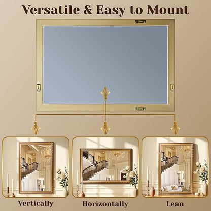ROLOVE 34x24 Antique Gold Mirror for Wall, Ornate Vintage Wall Decor, Gold Framed Baroque Mirror for Fireplace Mantel, Living Room & Bathroom Vanity, Farmhouse Decor, Horizontal or Vertical