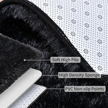 Soft Runner Rugs for Bedroom Hallways, 2x6 Black Fluffy Shag Throw Area Rug Non Slip for Bedside Dorm, Long Shaggy Furry Carpet for Nursery Living Room
