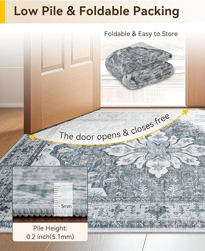 RELEANY Area Rugs 2'x5' Runner Rug Non Slip Washable for Kitchen Hallway Bedroom Beside Laundry Room Bathroom Rug, Floor Carpet, Light Gray Grey White