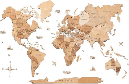 Enjoy The Wood 3D Wooden World Map Wall Art - Large Travel Map with Pins for Art Decor - Decorative Map of the World for Home, Office - Travel Wall Art Housewarming Gift Idea (Light, L, Unframed)