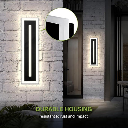 ASD LED 24" Long Wall Mount Light Fixture, Outdoor & Indoor Linear Sconce | 3CCT, Dimmable, Waterproof, Anti-Rust, ETL Listed | 24W 1630LM 3000-5000K 100-277V | Exterior Porch Lighting | Black, 2 Pack